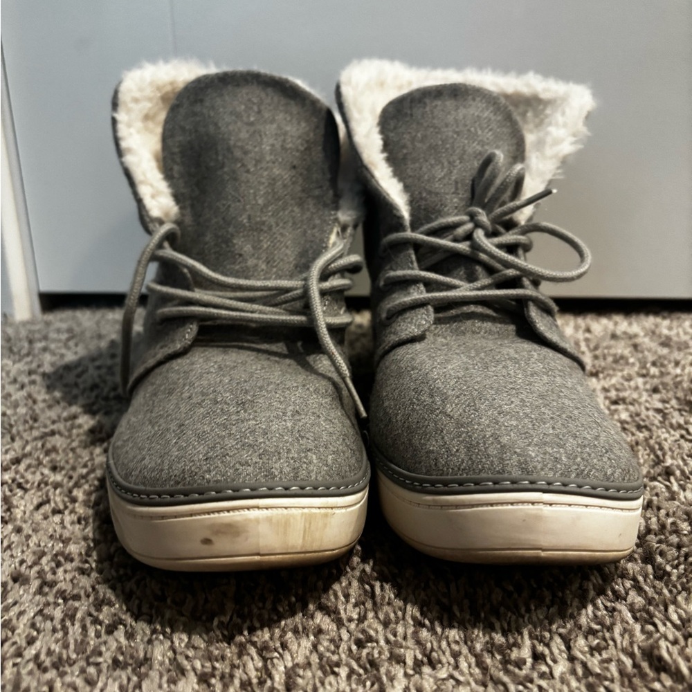 Women's Gray Ankle Boots with Faux Fur Lining